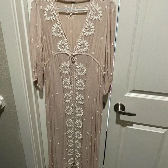 Free People Floral Embroidered Dress in Soft Tan - Picture 3 of 6